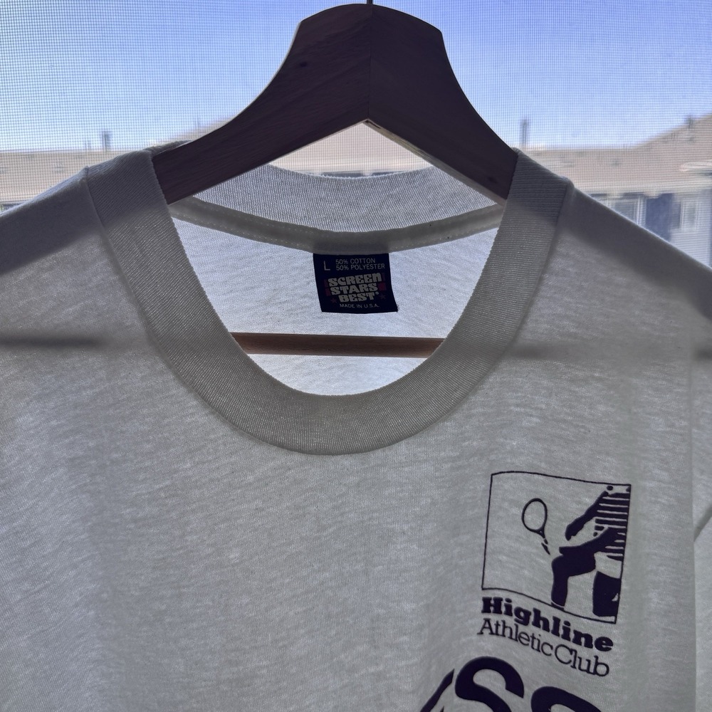 Vintage Fitness Buff T Shirt Mens L Highline Athletic Club Gym Paper Thin 80s